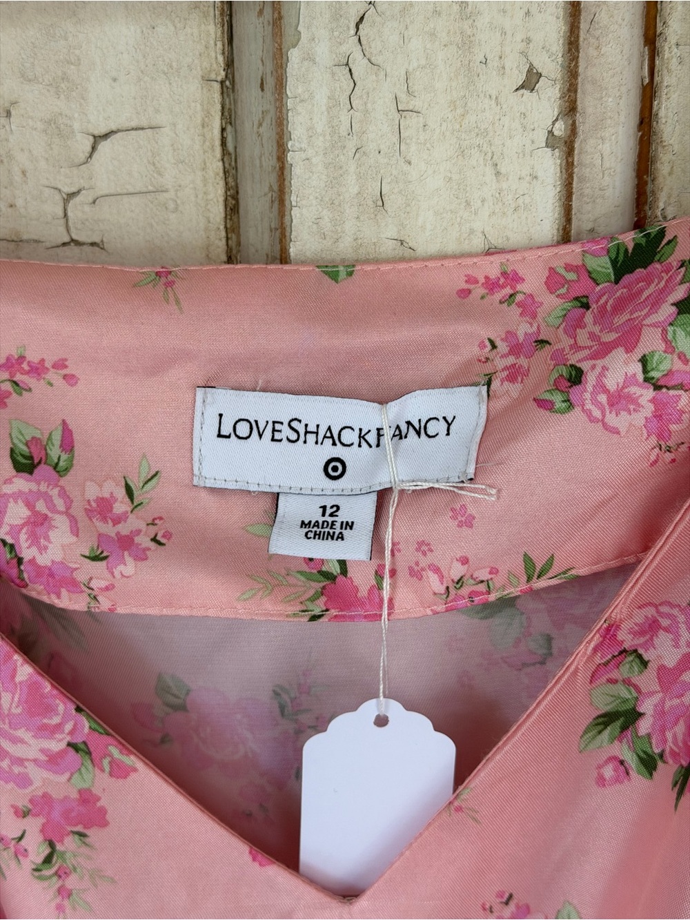 LoveShackFancy target Pink Rose Print V-Neck Dress sz 12 - Picture 2 of 5
